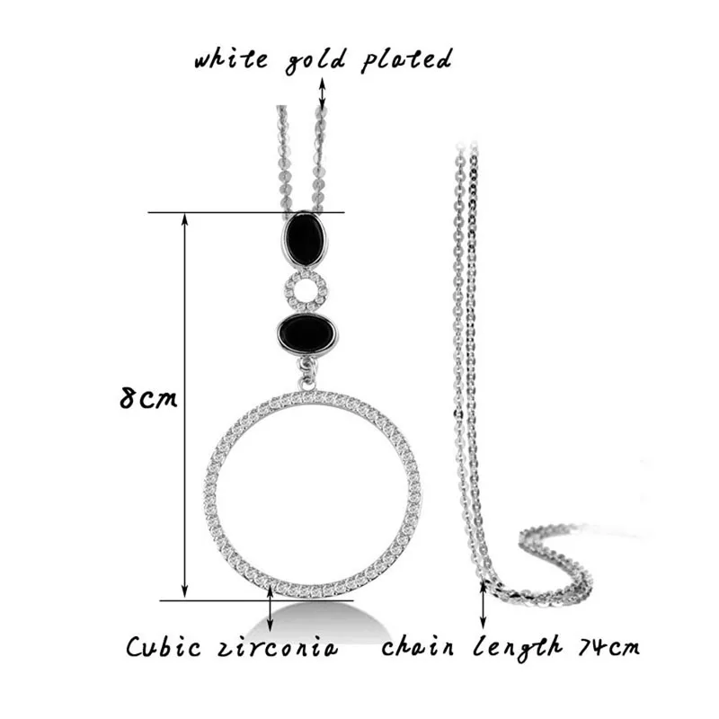 SINLEERY Элегантный большой полый круглый кубический циркон кулон длинное ожерелье цепь для женщин белое золото Цвет аксессуары MY408
