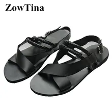 Черные кожаные мужские сандалии на плоской подошве; сандалии-гладиаторы на ремешке; пляжные сандалии; Мужская обувь в римском стиле; модные дизайнерские Вьетнамки; zapatillas hombre