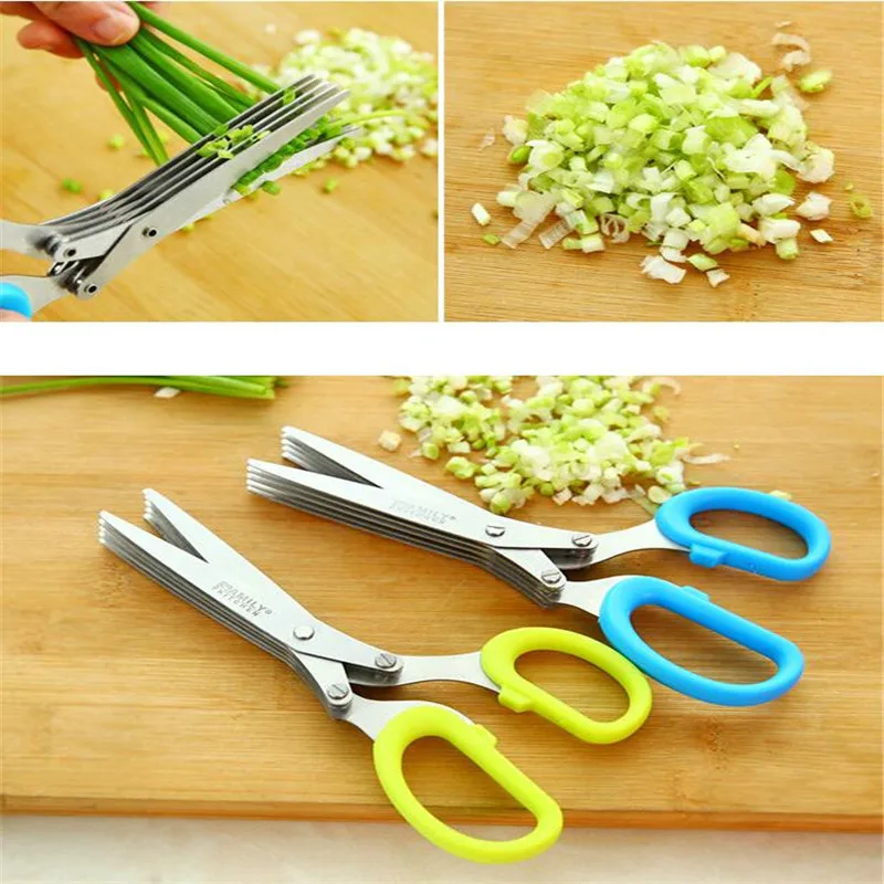 1PC Stainless steel Multi-function Kitchen Multi-layer Scissors Spices Shallot Garlic Shredded paper scissors | Дом и сад