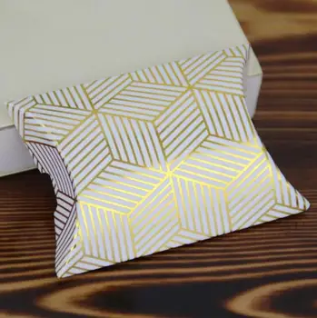 

100pcs Shinning White Gold / Silver Pillow Style Wedding Favors Candy Boxes Party Gift Box Giveaways Box Bomboniera, 9x6.5x2.5cm