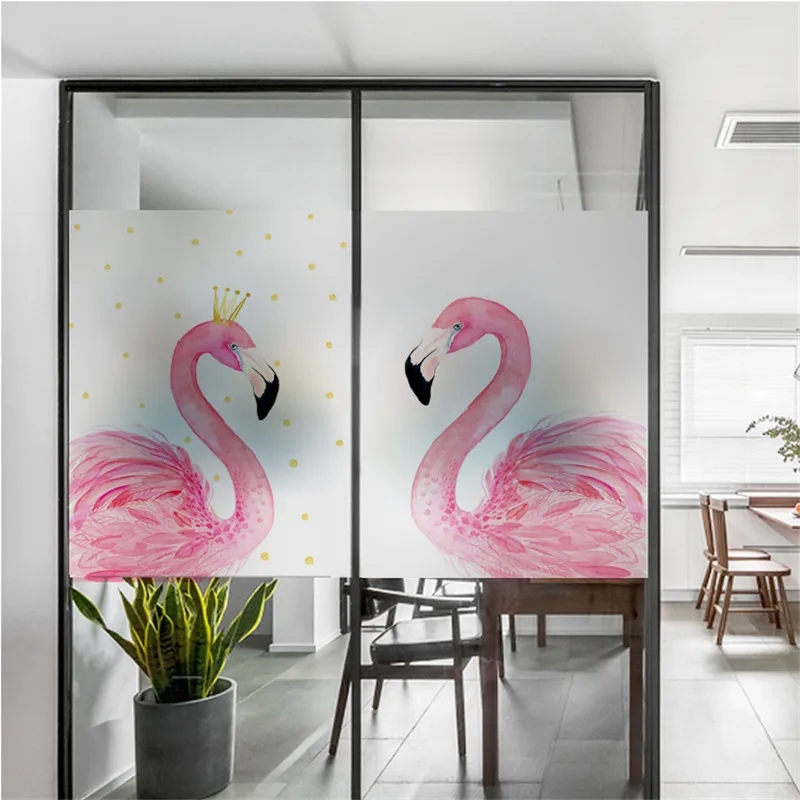 

Free Custom Size Decorative Glass Window Film Self Adhesive Static Cling Without Glue Privacy window Stickers Flamingos XK20
