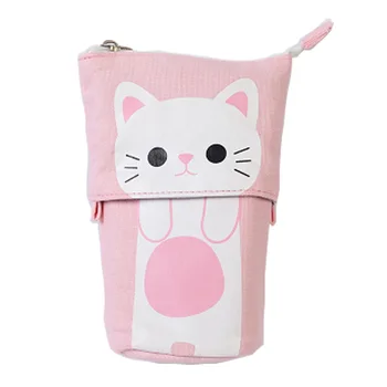 

canvas Cartoon Cute Cat Telescopic Pencil Pouch Bag Stationery Pen Case Box with Zipper Closure