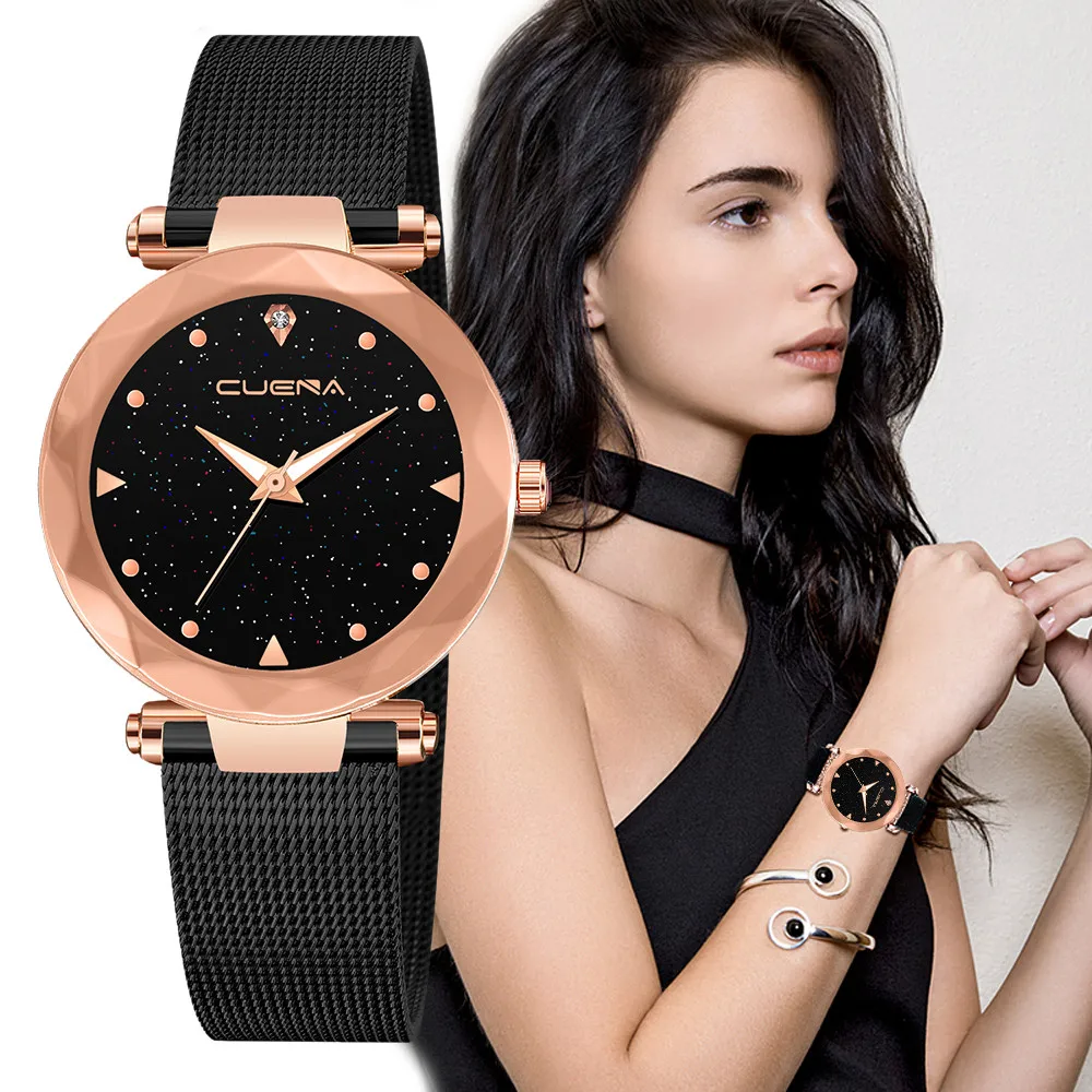 

Best Selling Women Mesh Magnet Buckle Starry Sky Watch Casual Luxury Women Geometric Surface Quartz Watches Relogio Feminino