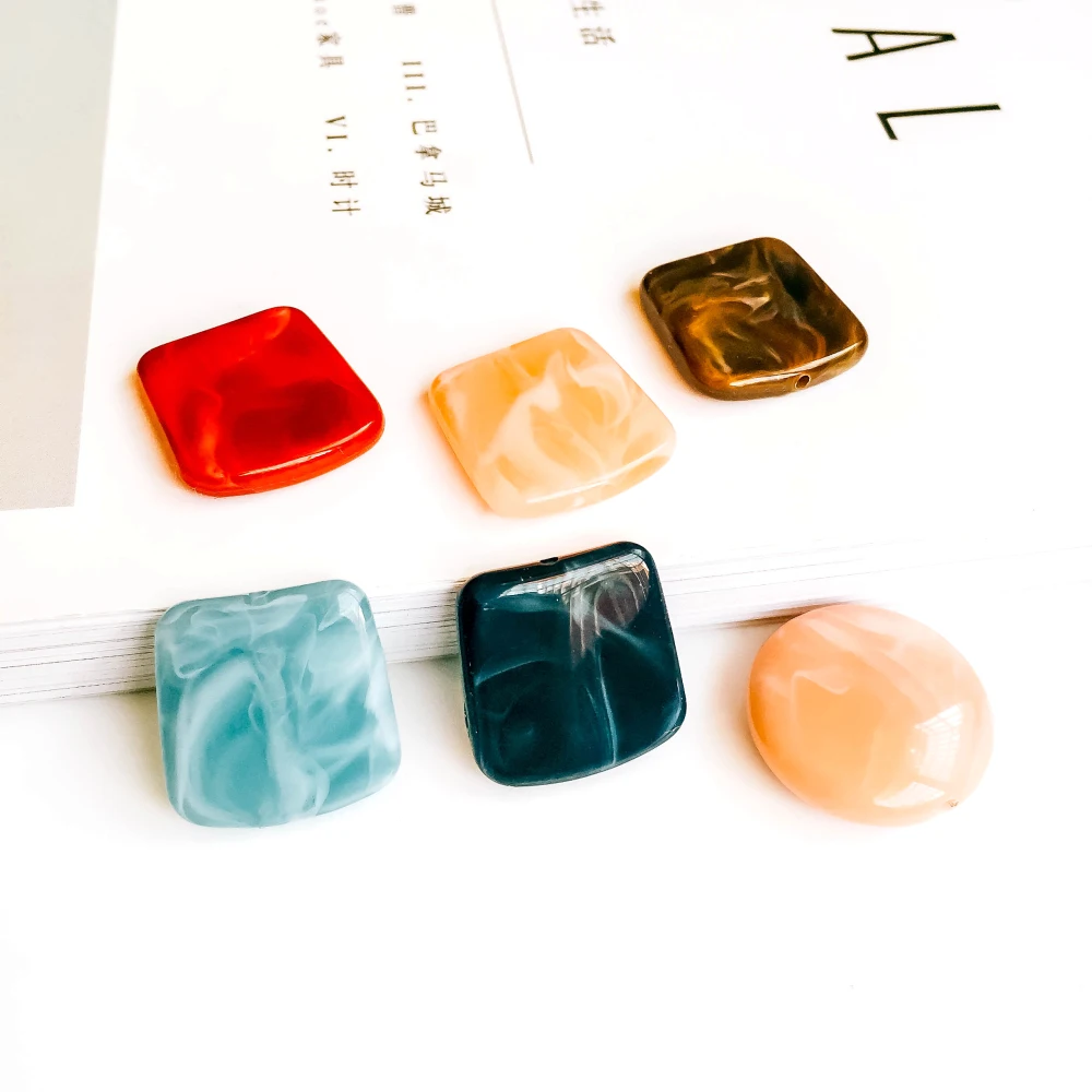 

ZEROUP Resin Round Rectangle Beads Earring Pendant Necklace Charms Supplies for Jewelry Finding 6pcs