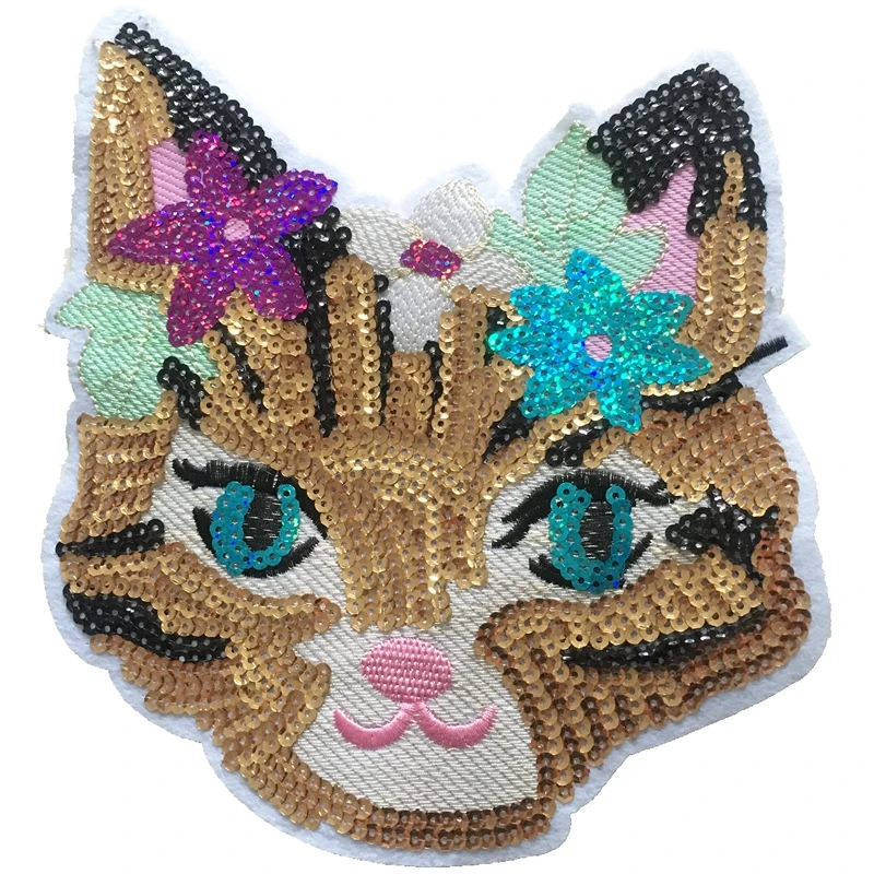 

Beauty Cat Patch for Clothes High Quality 3D Sequined Patches Clothes Fabric Stickers Iron On Cute Cat Applique For T-shirt 2PCS