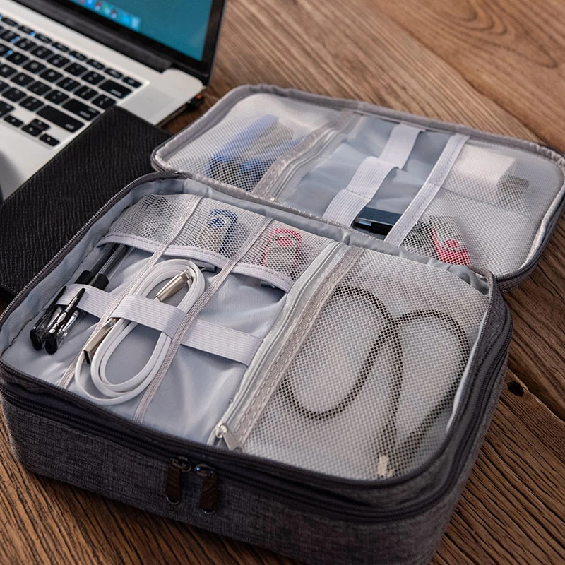 Портативные дорожные сумки для хранения, USB кабель для передачи данных и зарядки, органайзер, коробка, двойной слой, аксессуары для электроники, сумка для хранения