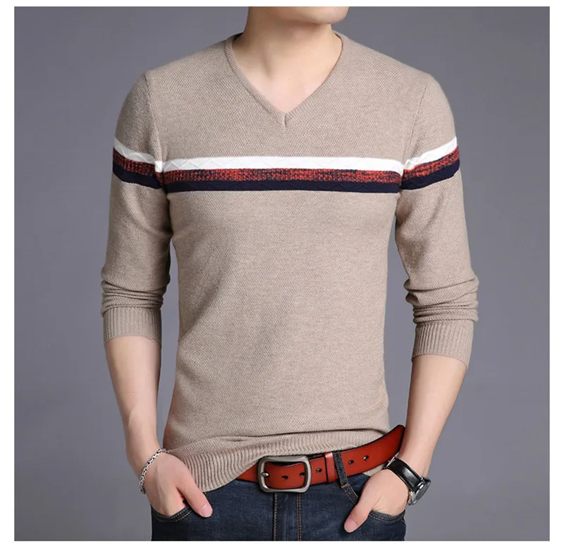 Весенне-осенний свитер для мужчин, Новое поступление, брендовый Повседневный пуловер для мужчин, v-образный вырез, лоскутные вязаные свитера для мужчин, большие размеры - Цвет: A-37 Camel