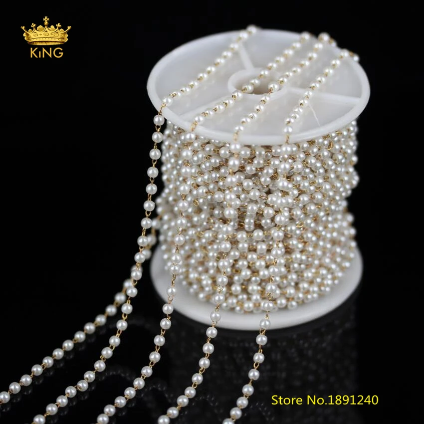 Tiny White Pearl Chains,5meters 3mm Small Round Pearl Beads Chains Wire