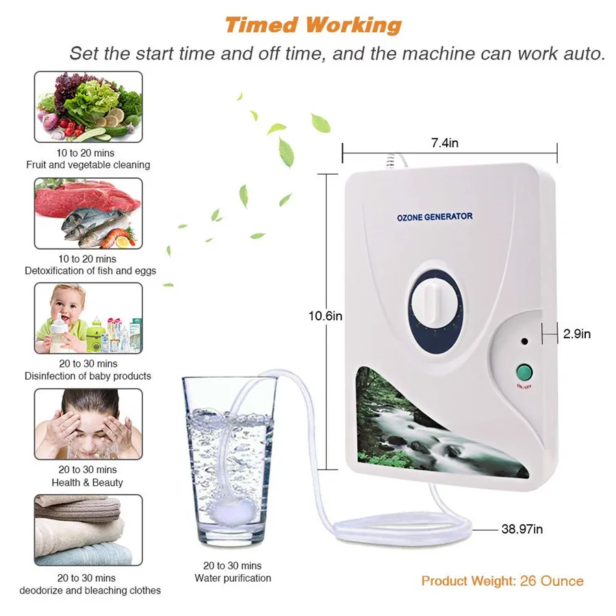 Tanie LUCOG 600 mg h Generator ozonu Ozonator oczyszczacz powietrza koła zegar warzywa owoce mięso jonizator powietrza sterylizator 220V lub 110V