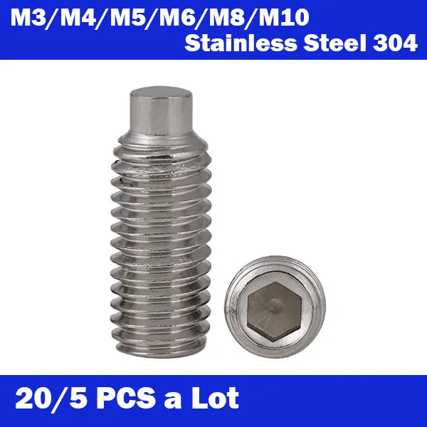 

20/5PCS M3/M4/M5/M6/M8/M10 304 Stainless Steel Convex end Tightened Hexagon Top Screw