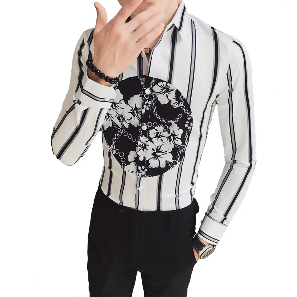 

Top Quality Gentlemen Autumn Men Shirt New Slim Fit Striped Print Male Shirt Long Sleeve Casual Formal Wear Tuxedo Blouse