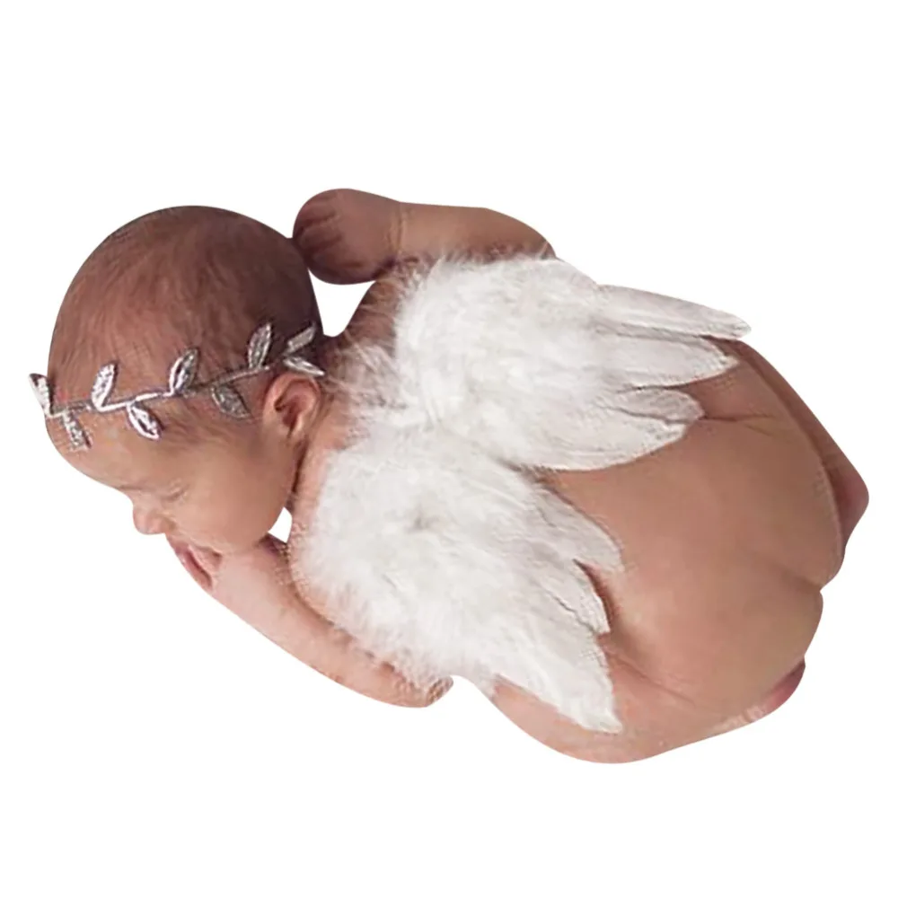 Реквизит для фотосъемки новорожденных Nishine, аксессуары для девочек, крылья Ангела из перьев с золотыми и серебряными ободок с листьями, фон для фотосъемки новорожденных