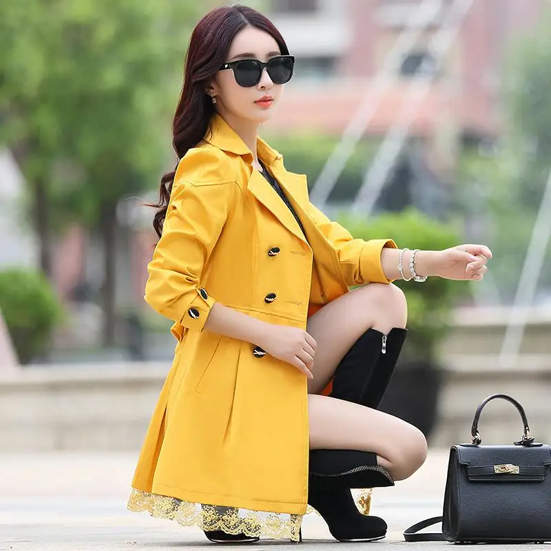 Fashion Women Double-breasted Trench Coat New Spring Long Sleeve Medium Long Plus Size Windbreaker Mujer - Цвет: 9