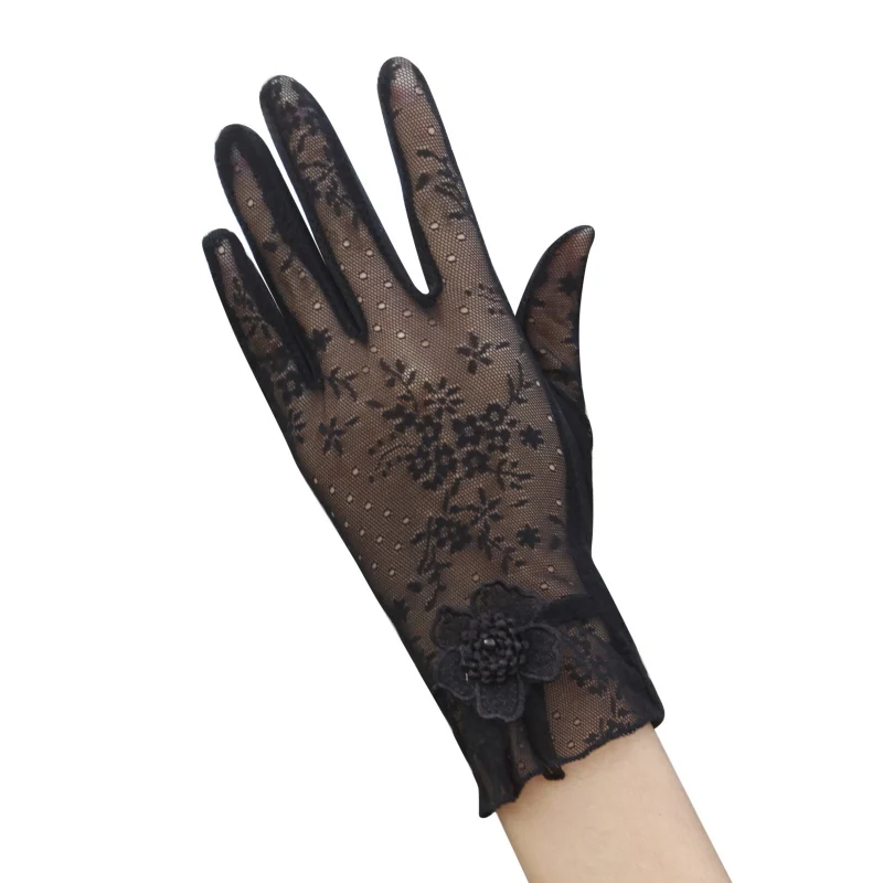 Сексуальные летние женские ультрафиолет солнцезащитные тонкие сенсорные Модные Шелковые кружевные перчатки для вождения женские короткие солнцезащитные перчатки