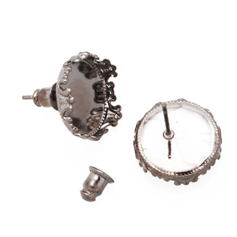20PCS Gun Black Copper Earring Blanks fit 14 mm Cabochon Cameo Setting