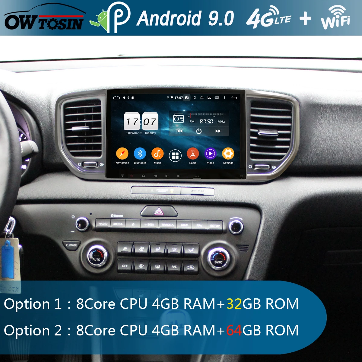 Flash Deal 9" IPS Octa Core 4G+64G Android 9.0 Car Multimedia Player For Kia KX5 Kia Sportage 5 2018 2019 GPS Radio DSP Parrot BT CarPlay 1