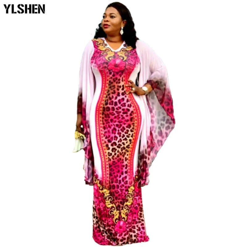 Африканские платья для женщин 2019 Новая африканская одежда Дашики печати Базен Riche сексуальный тонкий рябь рукав халат длинный Африка