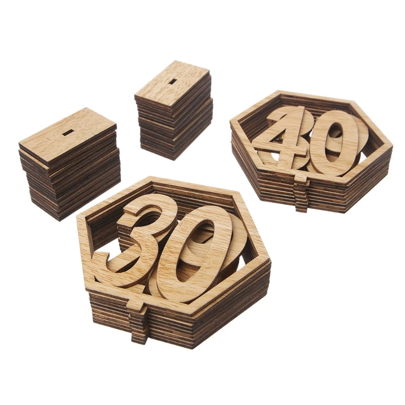 

20x 21-40 Hexagon Table Number Wedding Wooden Sign Stand Reception Centerpiece