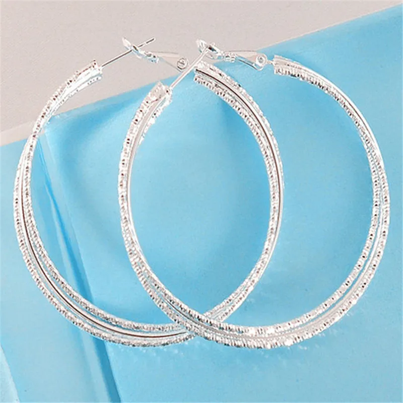 

QCOOLJLY Trendy Silver Color Big Circle Hoops Earrings Elegant Round Earring For Women Fashion Accessories Jewelry High Quality
