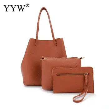 

Women Solid Color Bags Clutch Women'S Purse Soft Surface Handbag Casual Leather Bag Suit Female Three Piece Bag Set Shoulder