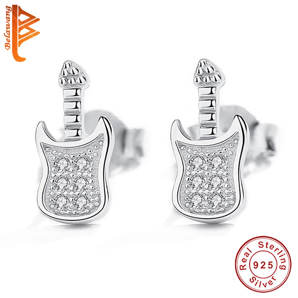 BELAWANG оригинальные серьги-гвоздики из стерлингового серебра 925 пробы, серьги с кристаллами для гитары для женщин, модные серебряные ювелирные изделия, вечерние, подарок