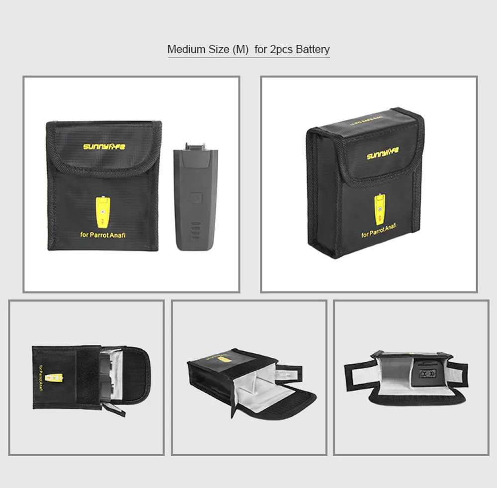 

HIPERDEAL Protable Black Drone Bag Explosion-proof Storage Bag LiPo Safety Bag For Parrot Anafi Drone 2PC Batteries BAY21