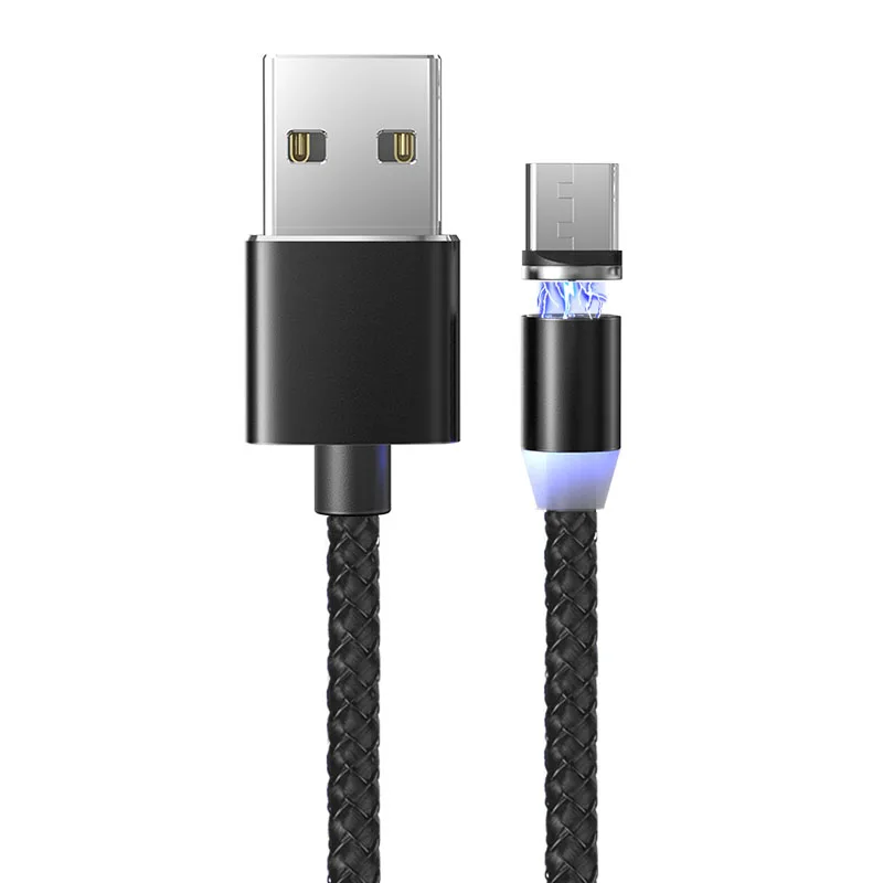 Suhach 1 м 2 м светодиодный магнитный USB кабель для iPhone Xs Max 8 7 6 и usb type-C кабель и Micro USB кабель для samsung Xiaomi LG USB C - Цвет: Black Micro Cable