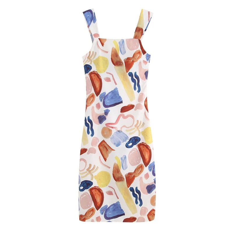 

Casual Summer Graffiti Printed Camis Dress Sleeveless Backless Spaghetti Strap Lace Up Bow Women Preppy Style Dress WB9396