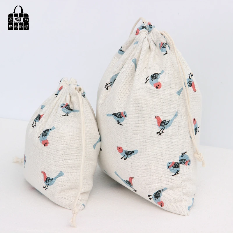 1pcs Sparrow printed 100% cotton bag Travel Accessories Clothes underwear shoes toy Storage Pouch Luggage Packing Organizers bag