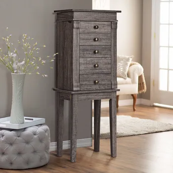 

Giantex Standing Jewelry Cabinet Storage Organizer Wood Legs Mirror&5 Drawers Christmas Home Furniture HW59534