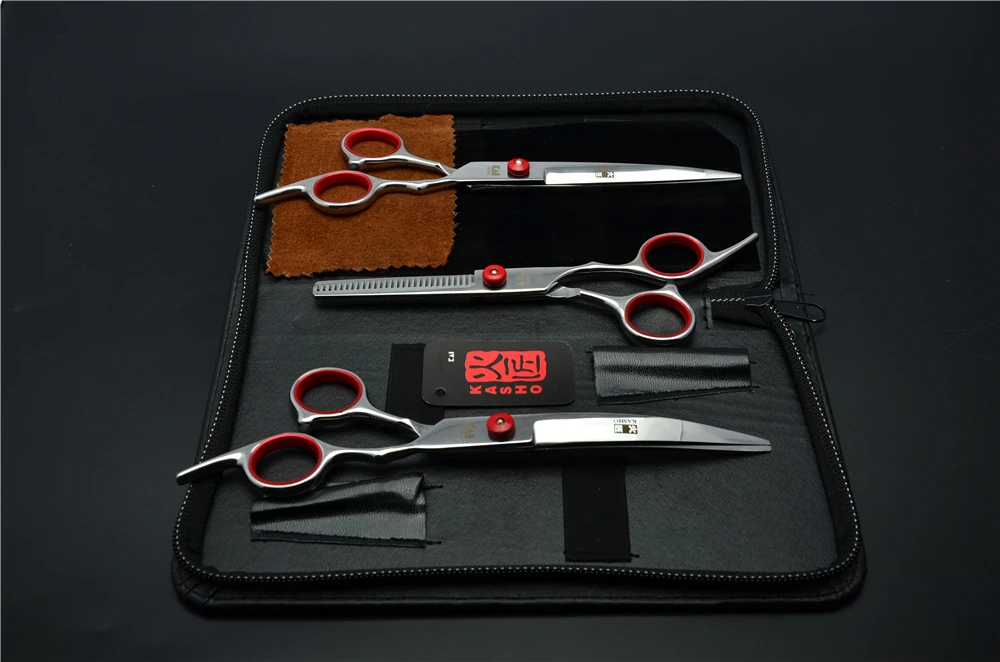 

3Pcs Suit 7'' 19.5cm JP Kasho Professional Hair Hairdressing Scissors Cutting Shears +Thinning Scissor +Down Curved Shears H3001