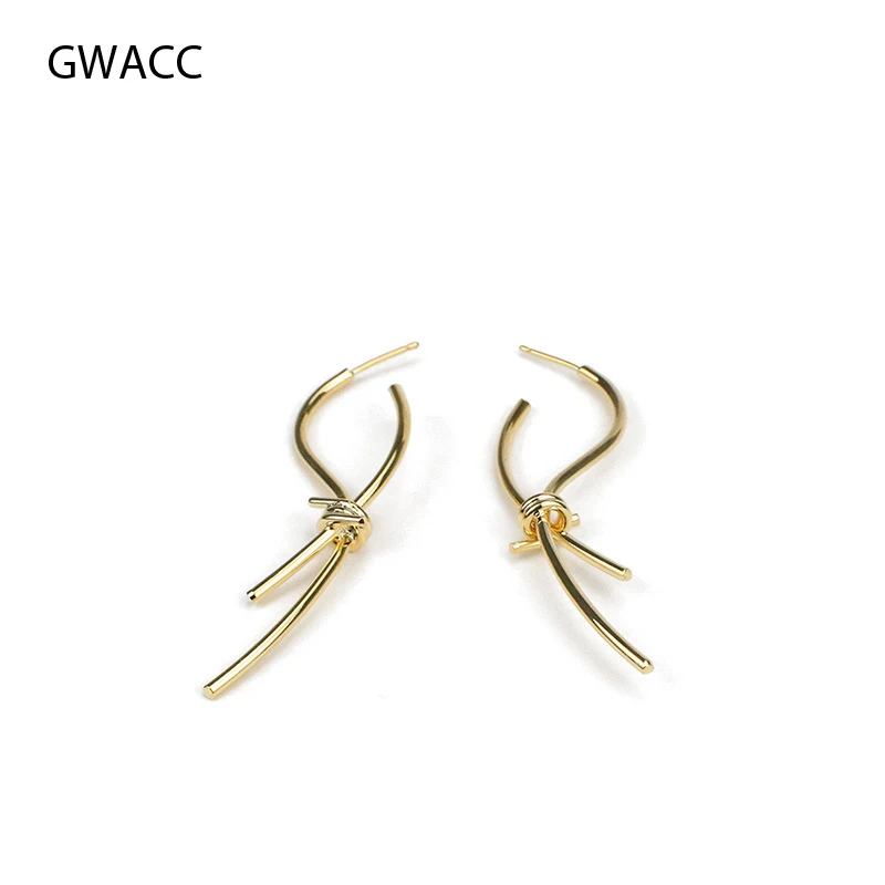 

GWACC Abstract Bowknot Stud Earrings For Women Knotted Lines Minimalist INS Creative Korean Long Earrings Fashion Jewelry
