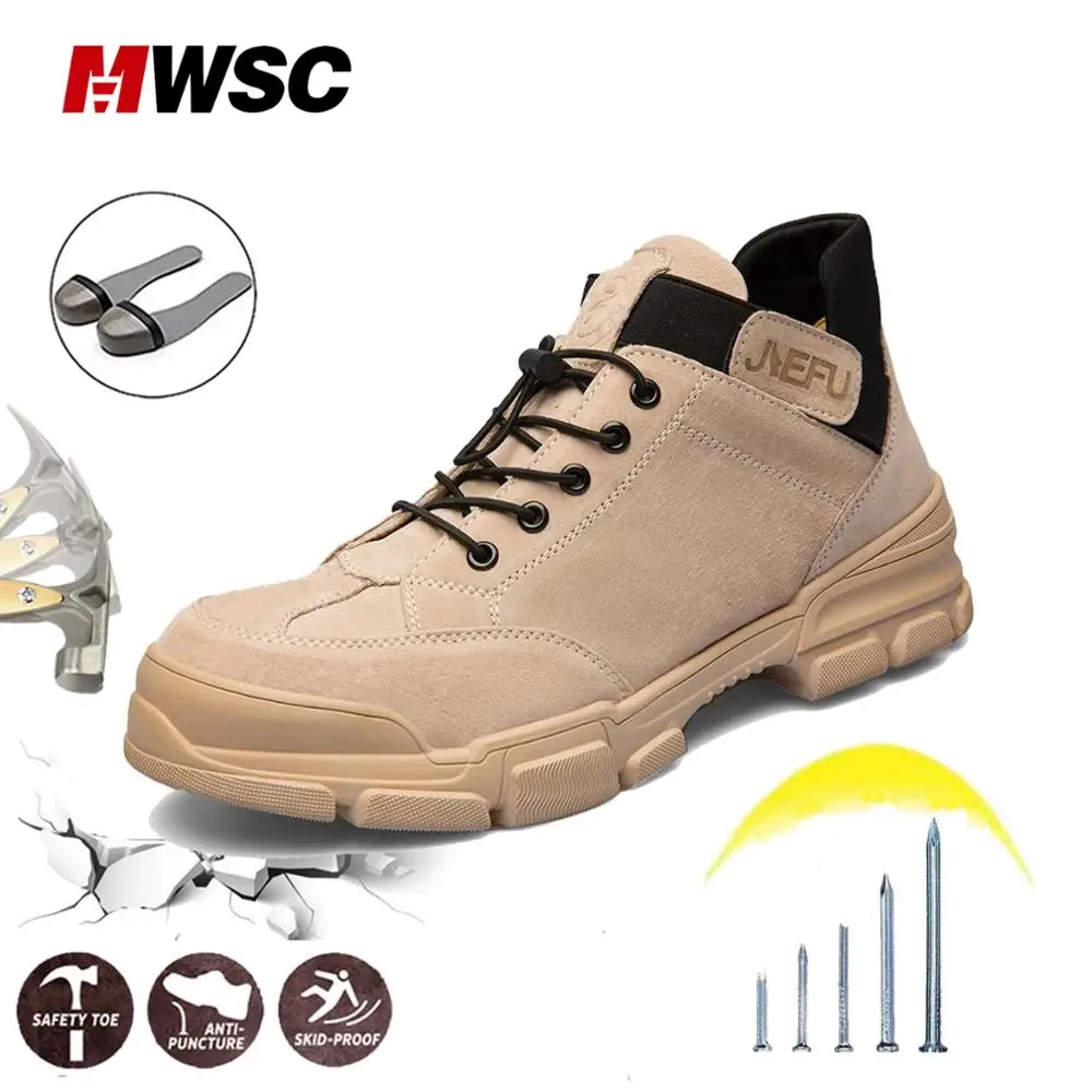

MWSC Man Safety Boots for Man Safety Shoes Male Ankle Work Boots Security Boots Shoes Anti-smashing Safety Shoes Flat Safe Shoes