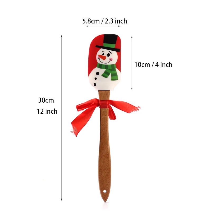 Snowman Silicone Spatula with wood Handles, Kitchen Utensils for Baking and Cooking-Christmas gift