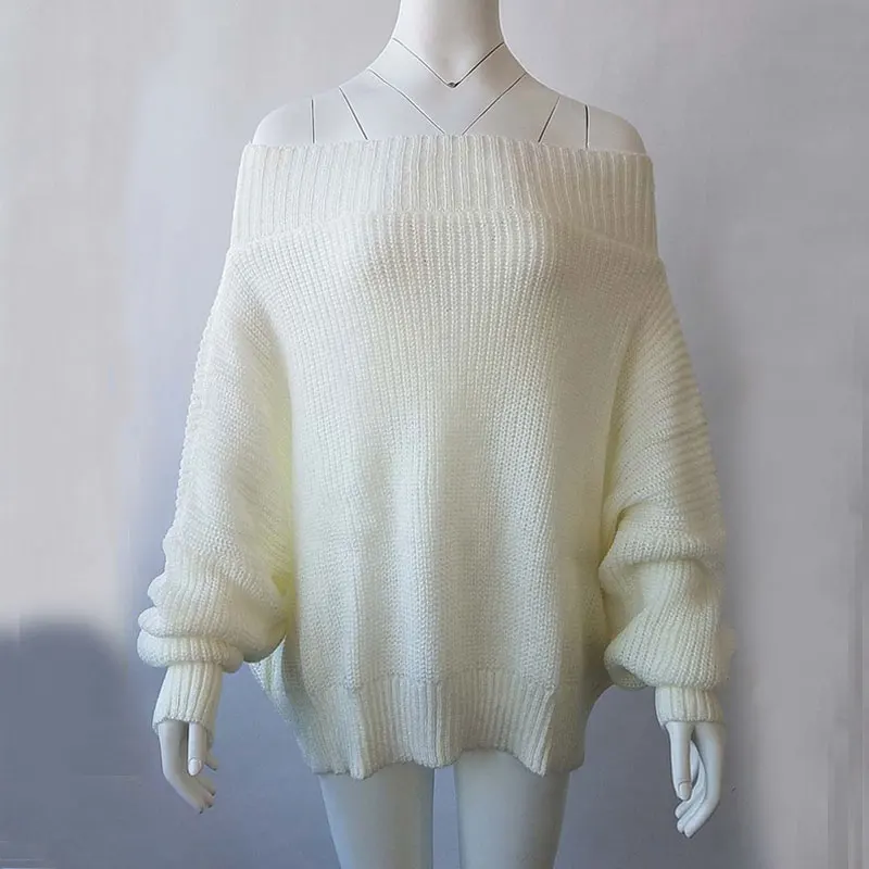 Осенний свитер с открытым плечом женский свитер большого размера женский длинный рукав вязаный свитер зимний плюс размер свитер пуловер