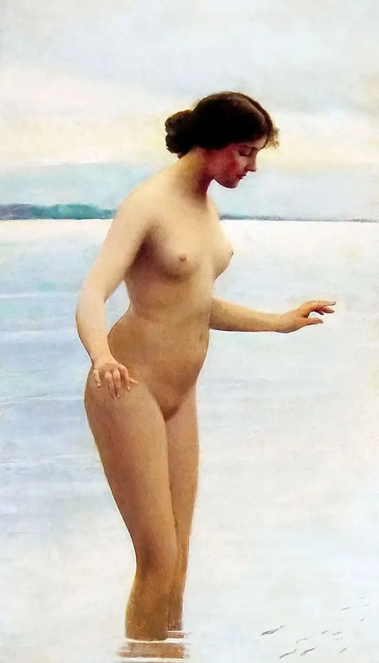 Oil painting eugene de blaas Nude young woman bathing swimming fish Hand painted