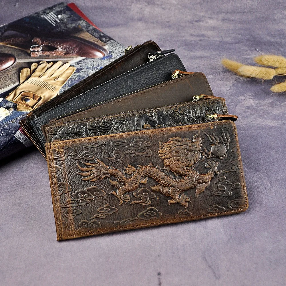 

Hot Sale Cattle Male Crazy Horse Real leather Design Large Capacity Card Holder Wallet Purse Phone Pocket For Men 1057