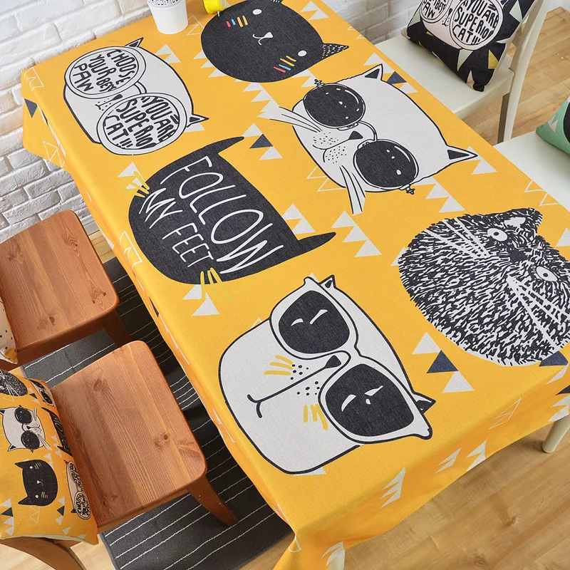

Modern Nordic Creative Cat Table Cloth Thick Linen Customize Dining Coffee Tablecloth Restaurant Home Decorative Cloth Cover