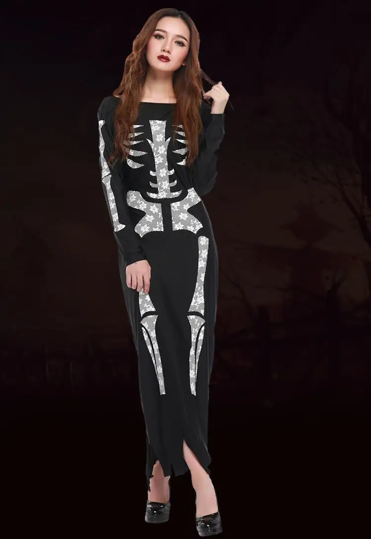 Halloween skull skeleton scary costumes for men women children black and white ghost suits options bodysuit dress S479