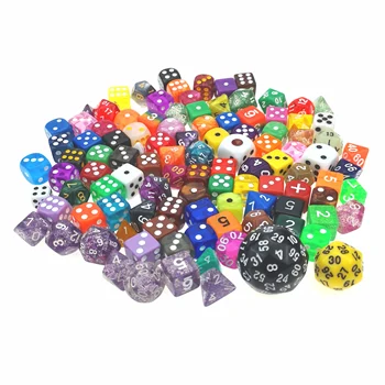 

Rollooo Multi Color Bulk Dice 100 pcs Pack of Random Multicolored Polyhedral Plastic with Multiple Shapes