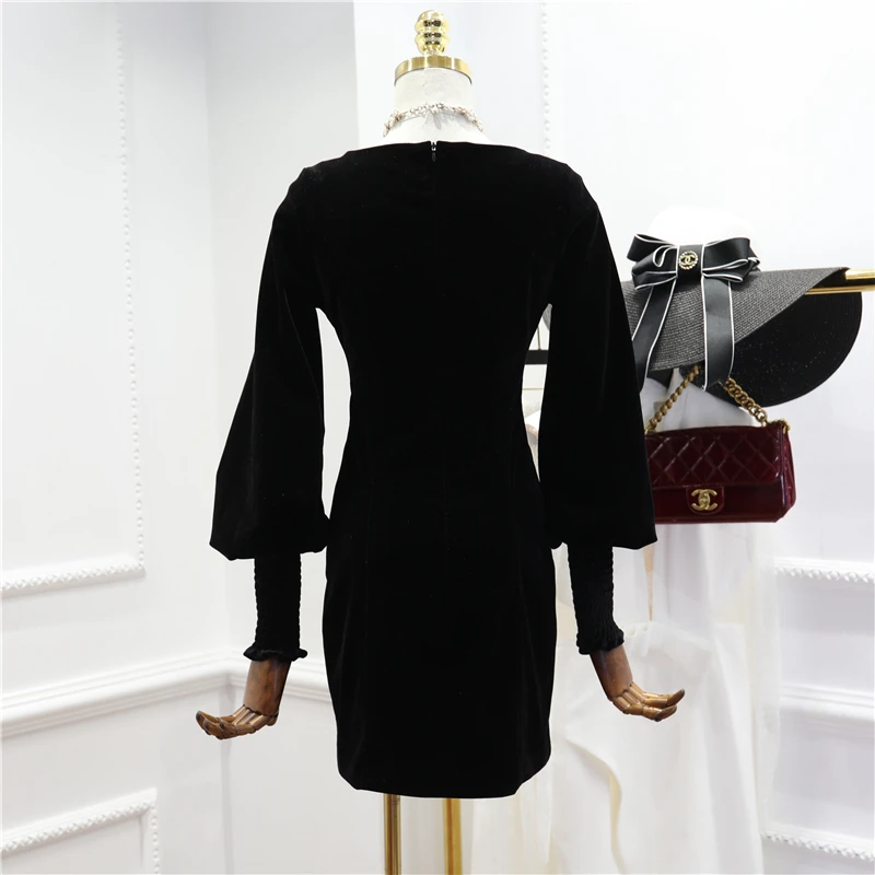 Высокое качество брендовые Подиумные бархатные платья на весну и осень женские элегантные вечерние сексуальные черные мини платья NS222