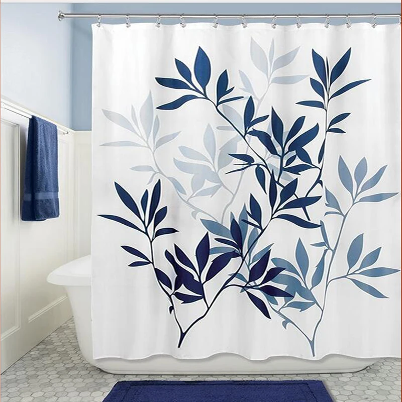 Shower Curtains Polyester Shower Curtains 180x180cm Black/Blue Leaves