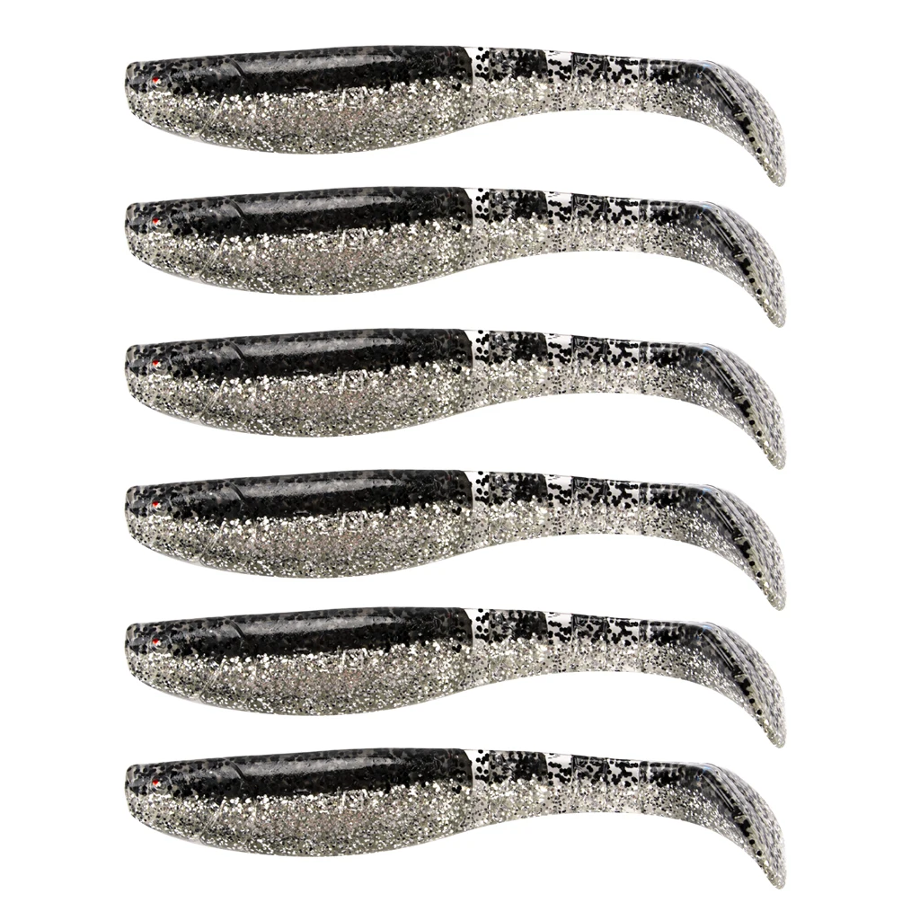 6pcs Swimbaits Minnow/Shad Paddle Tail Worms Soft Fishing Lures Baits for Saltwater and Freshwater Bass Trout Walleye Lure