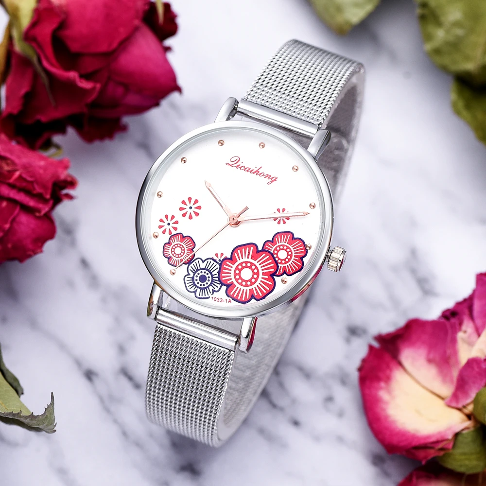 

Simple Silver Flowers Design Metal Belt Dress Quartz Watches For Women Luxury Ladies Bracelet Wrist Watch 2018 New