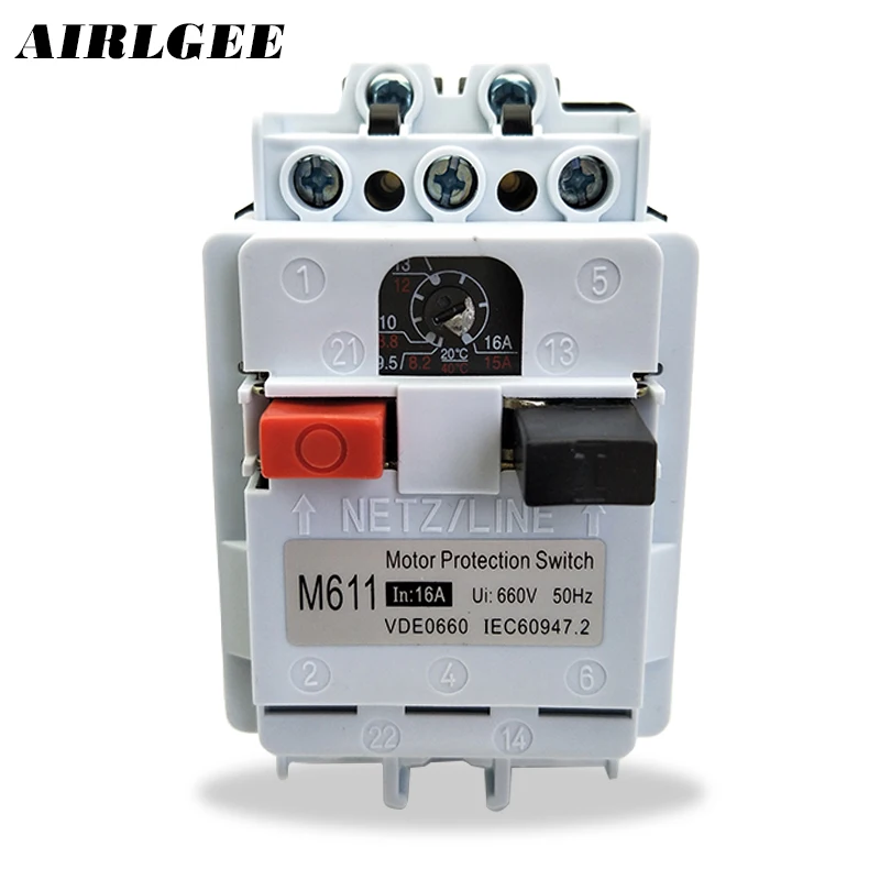 Interruptor de Proteção do Motor 9.5a-16a Ajustável 3 Pole Din Rail Disjuntor Dz162-16 M611 ac 660 v