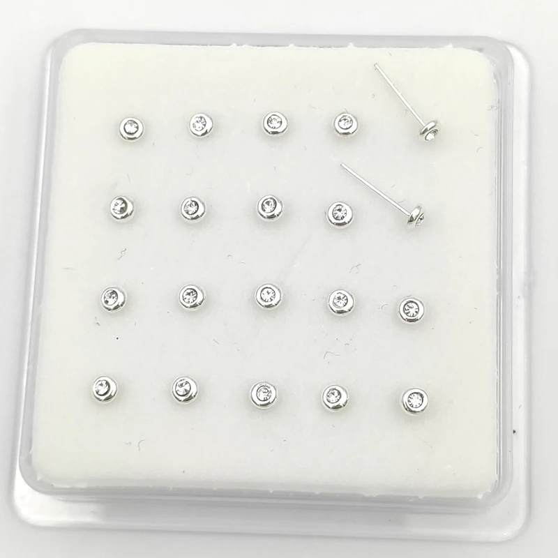 

100% 925 Sterling silver clear Crystal Nose Pin Stud Piercing nose Straight End