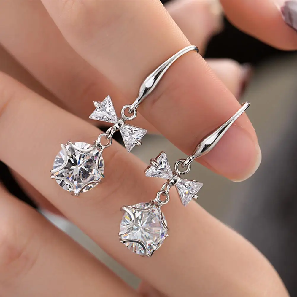 

Hot Women Butterfly Bow Pendant Cubic Zirconia Long Dangle Hook Earrings Gift