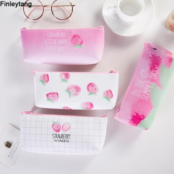 

New Pencil Case Fresh Strawberry PU Stationery Pencil Bag Luggage Bag Organizer Boy and Girl Pencil Case Study Supplies Box HOT