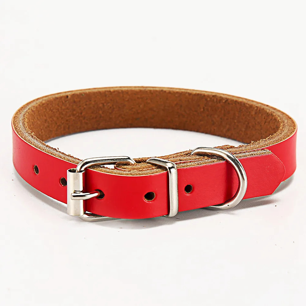 Solid Dog Collars Leather Pink Chihuahua Pitbull Basic Collars Leash For Large Dogs Puppy Cat Lead (29)