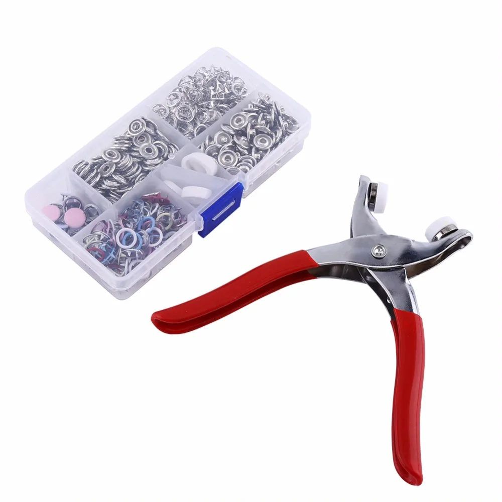 

110PCS/Lot Mixed Colours Prong Ring Press Studs Snap Fasteners with Pliers DIY Home Use Snap Fastener With Clamp